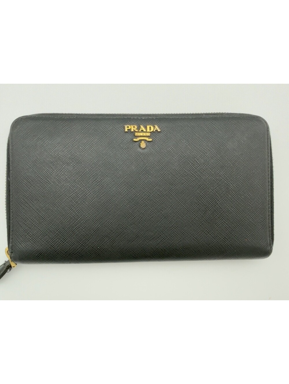Authentic PRADA Black Saffiano Leather Zip Around Travel Organizer Long Wallet